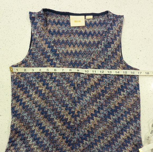 Maeve By Anthropologie Westwater Knit Tank Dress Blue Zigzag Pattern V-Neck XS - Picture 4 of 12